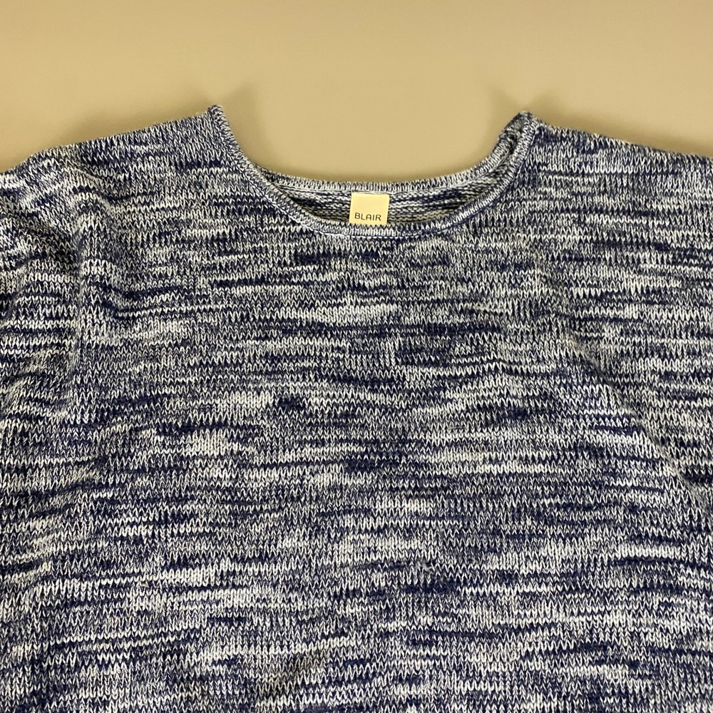 Blair Sweater Top Plus Size Women's 3X Blue Marled Knit Button Poncho Crew Neck - Picture 2 of 10